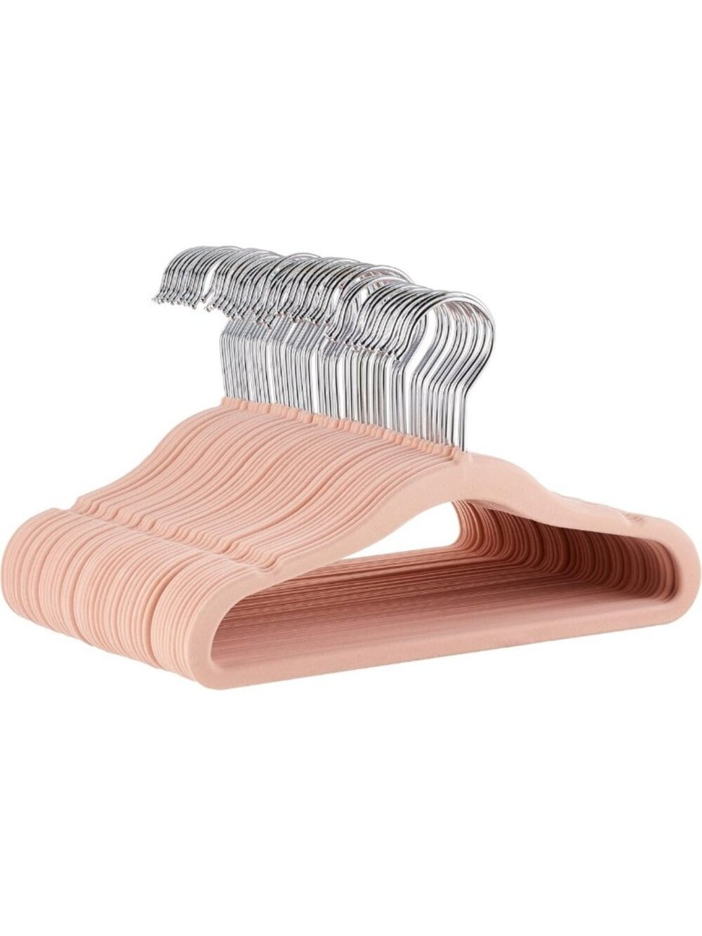 50-Pack Kids Velvet Non-Slip Clothes Hangers with Shoulder Notches - Blush